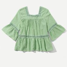 Shein Girls Lace Panel Pep Hem Blouse