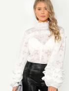 Shein Smocked Neck Layered Frill Sleeve Textured Top
