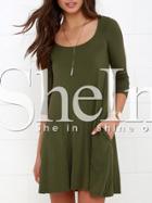 Shein Army Green Scoop Neck Pockets Tshirt Dress