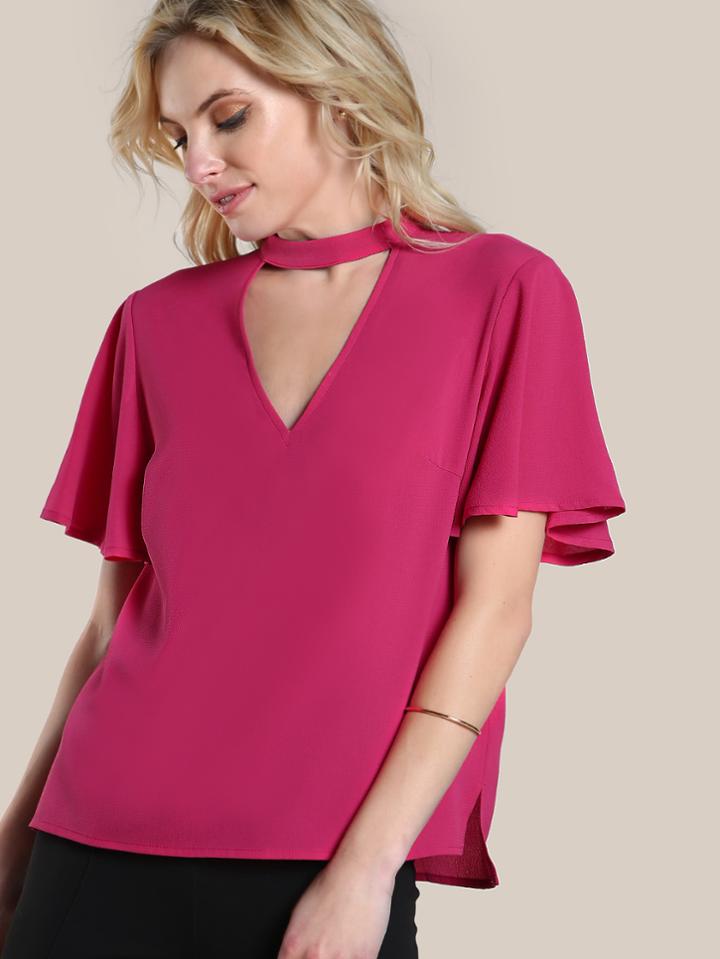 Shein Choker Neck Keyhole Back Cape Sleeve Top