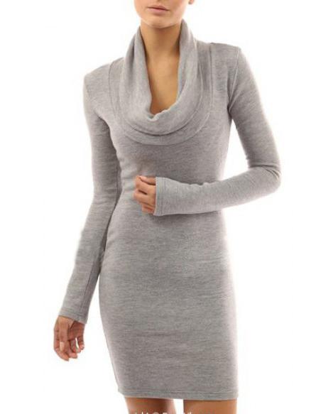 Shein Grey Long Sleeve Turtleneck Sheath Dress