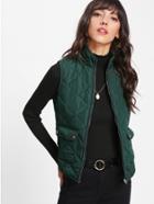 Shein Zipper Quilted Curved Hem Vest