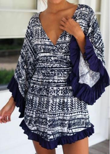 Rosewe Ruffle Decorated V Neck Mini Dress