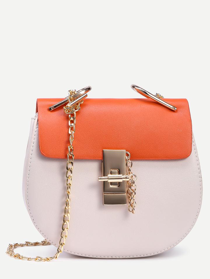Shein White Contrast Flap Chain Saddle Bag