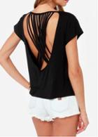 Rosewe European Style Black Hollow Back Round Neck Tees