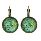 Shein Green Peacock Feather Pattern Hoop Earrings