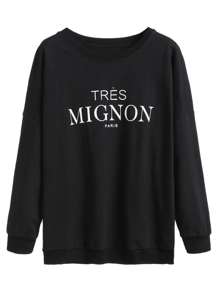 Shein Black Letters Print Drop Shoulder Sweatshirt