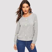 Shein Daisy Applique Heather Knit Sweatshirt