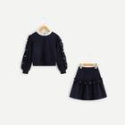 Shein Girls Pearl Beaded Frilled Pullover & Skirt Set