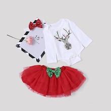 Shein Toddler Girls Elk Jumpsuit & Mesh Skirt & Headband