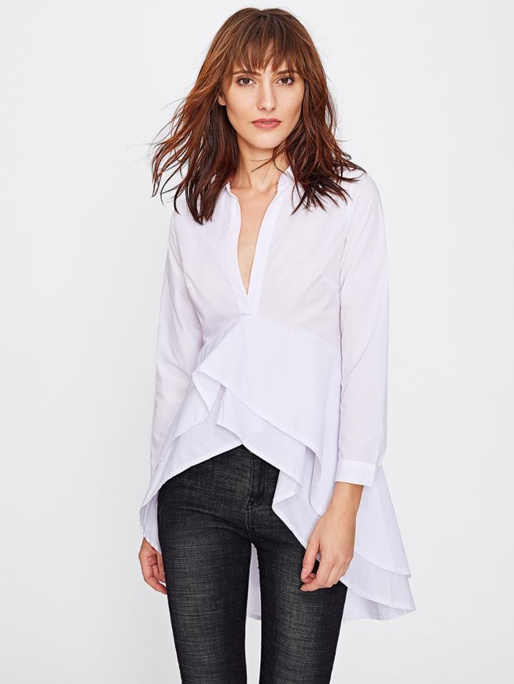 Shein Plunge Tiered Hem Blouse