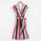Shein Multi-stripe Belted Wrap Dress