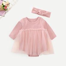 Shein Toddler Girls Mesh Overlay Polka Dot Romper With Headband
