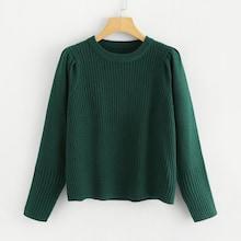 Shein Puff Sleeve Solid Ribbed Jumper