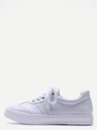 Shein White Lace Up Rubber Sole Low Top Pu Sneakers