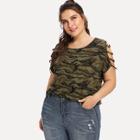 Shein Plus Strap Detail Camo Top