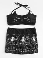 Shein Cat Print Two Piece Swimsuit