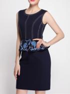 Shein Navy Disc Flowers Peplum Embroidered Sheath Dress