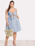 Shein Bow Tie Front Stripe Slip Dress