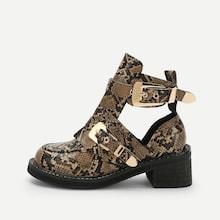 Shein Snakeskin Print Buckle Decor Boots