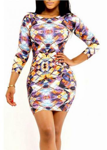 Rosewe Hot Sale Print Design Round Neck Mini Dress