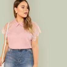 Shein Plus Eyelash Lace Trim Solid Top