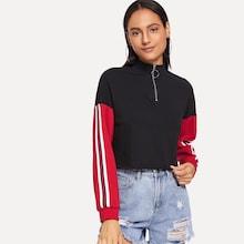 Shein Zip Front Color Block Striped Pullover
