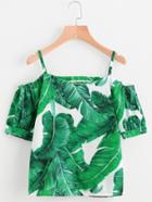 Shein Palm Leaf Print Cold Shoulder Top