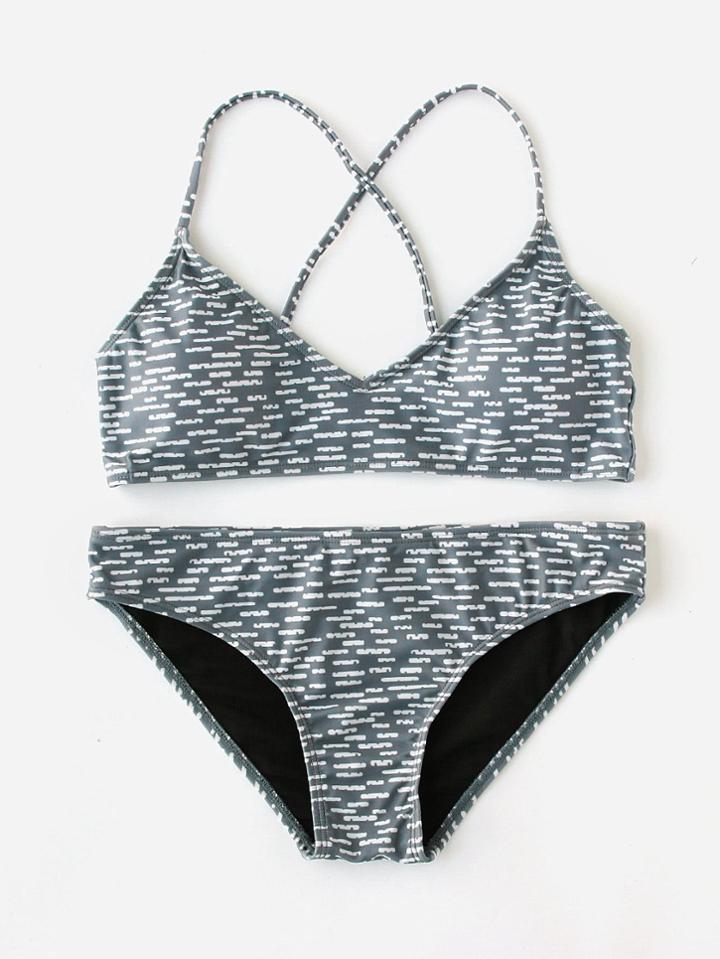 Shein Graphic Print Cross Back Bikini Set