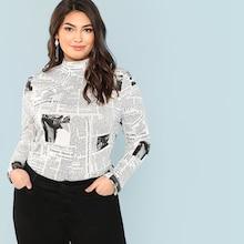 Shein Plus Mock Neck Graphic Print Tee