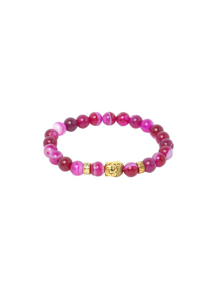 Shein Red Network Stone Beaded Buddha Head Stretch Charm Bracelet