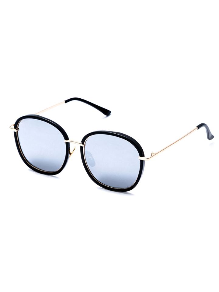 Shein Black Frame Large Lens Gold Arm Sunglasses