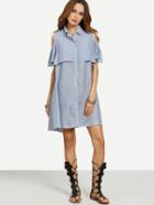 Shein Blue Striped Turndown Collar Button Dress