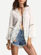 Shein Beige Long Sleeve Patchwork Lace Blouse