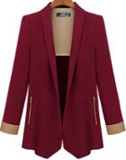 Shein Wine Red Lapel Long Sleeve Fitted Blazer
