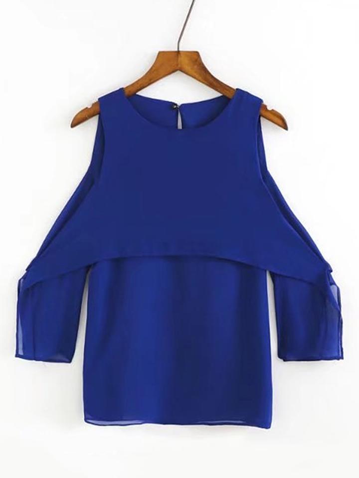 Shein Open Shoulder Keyhole Back Chiffon Top