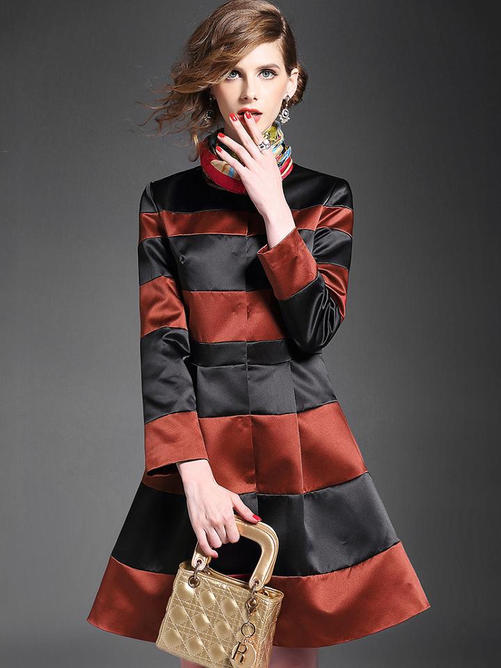 Shein Black Round Neck Long Sleeve Pockets Coat