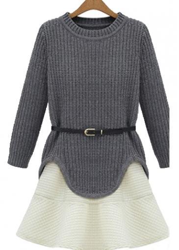 Rosewe Laconic Round Neck Long Sleeve Two Pieces Dress