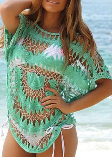 Rosewe Batwing Sleeve Hollow Design Green Lace Cover Up
