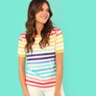 Shein Striped Patchwork Round Neck Tee