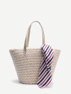 Shein White Tote With Striped Scarf