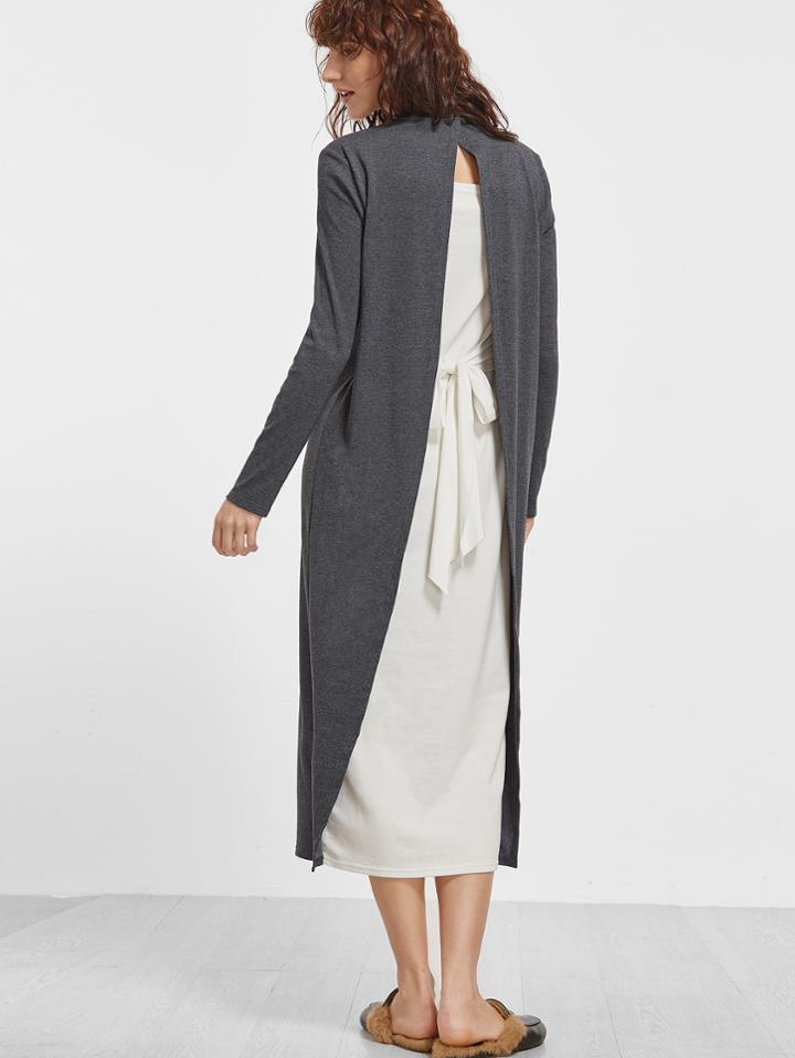 Shein Contrast Belted Split Back Midi Dress