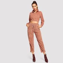 Shein Zip Half Placket Corduroy Pullover & Pants Set