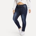 Shein Plus Faded Wash Zip Decoration Jeans