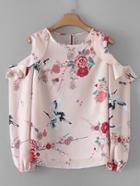 Shein Cold Shoulder Flounce Floral Blouse