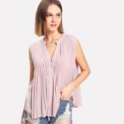 Shein Button Up Pleated Sleeveless Top