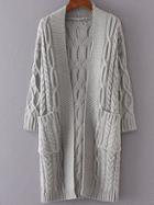 Shein Grey Drop Shoulder Pocket Cable Knit Long Cardigan
