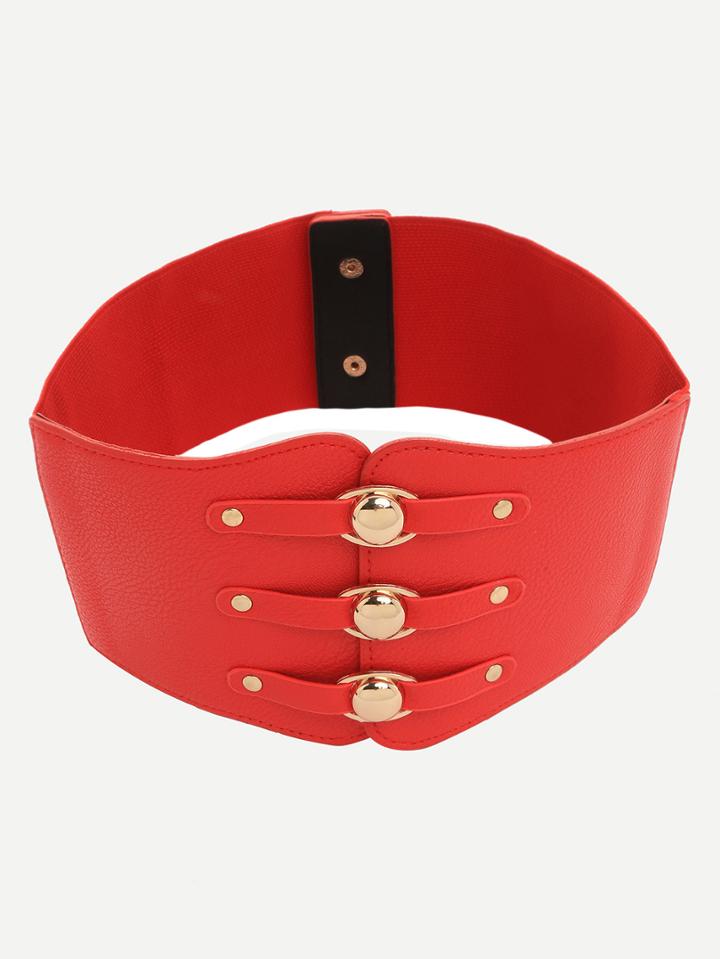 Shein Red Fashionable Elasticated Metal Wide Belt