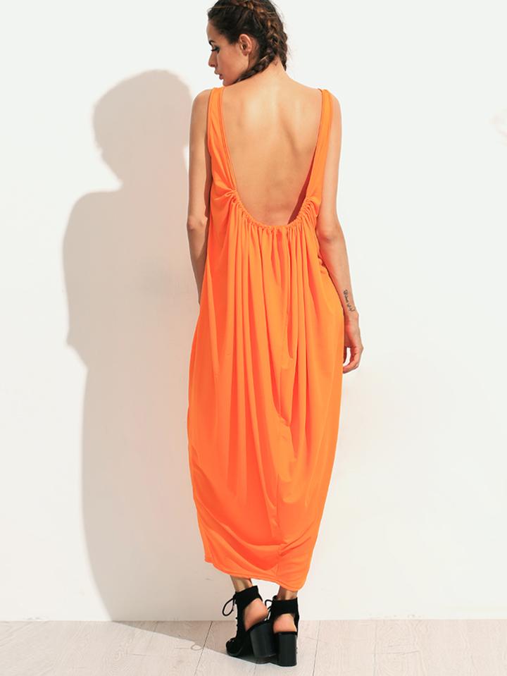 Shein Orange Open Back Draped Shift Dress