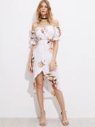 Shein Bardot Tie Neck Frill Trim Tulip Hem Dress